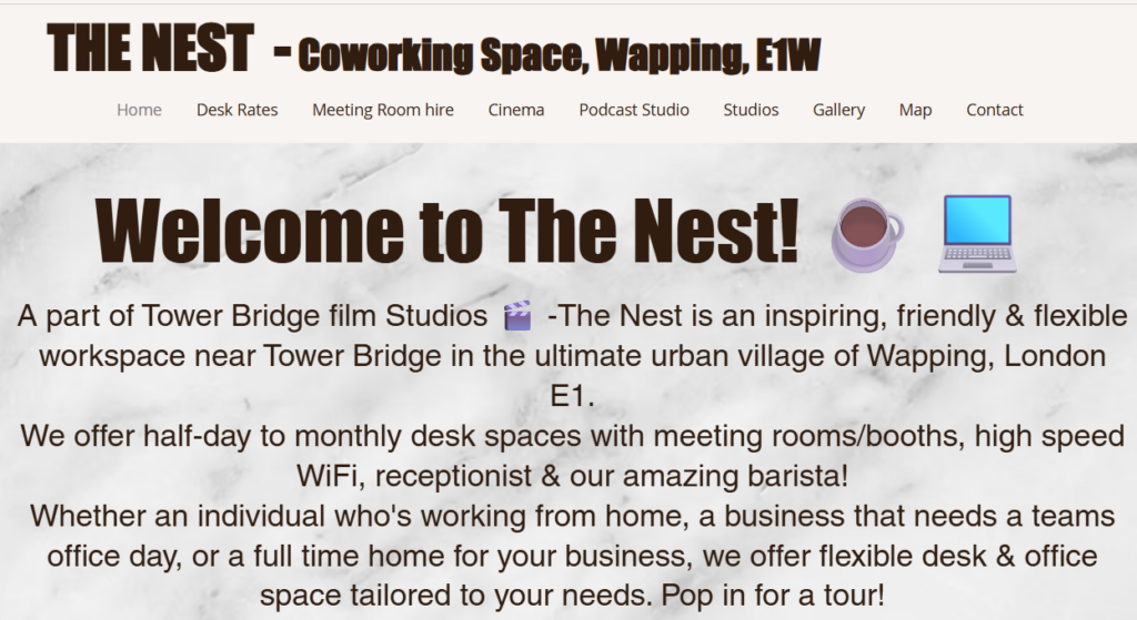 The Nest Coworking homepage